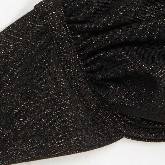 🆕 NWT CUPSHE Ruched Underwire Top & V-Front Hipster Bikini Set | Black & Gold ✨ - Picture 5 of 6